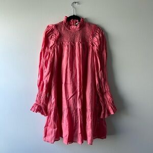 SEA New York pink smocked long sleeve dress